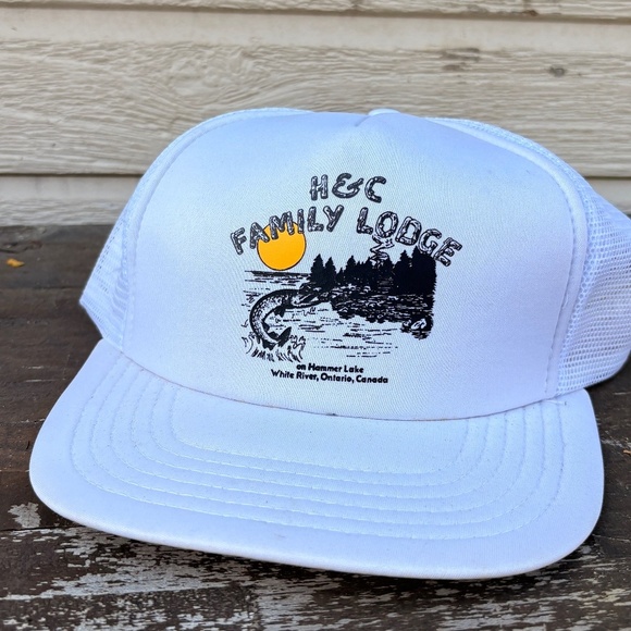 Vintage H&C family lodge fishing hat White river ONTARIO trucker hat snapback - Picture 1 of 5
